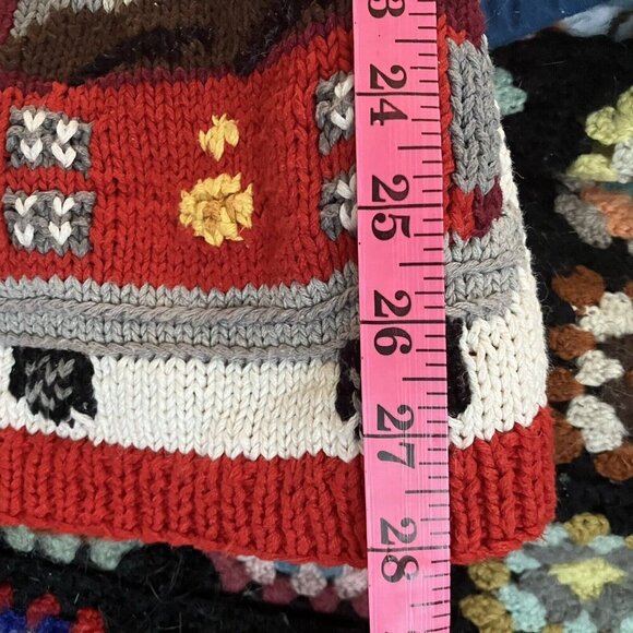 Vintage Feeling Handknit Cardigan Womens S Dalmation Firetruck Sweater Red Ramie - Picture 6 of 7